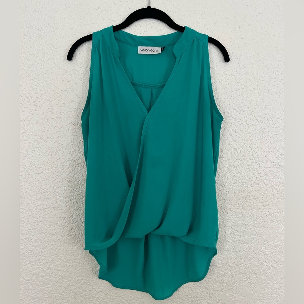 Veronica M Teal Wrap Sleeveless Blouse
